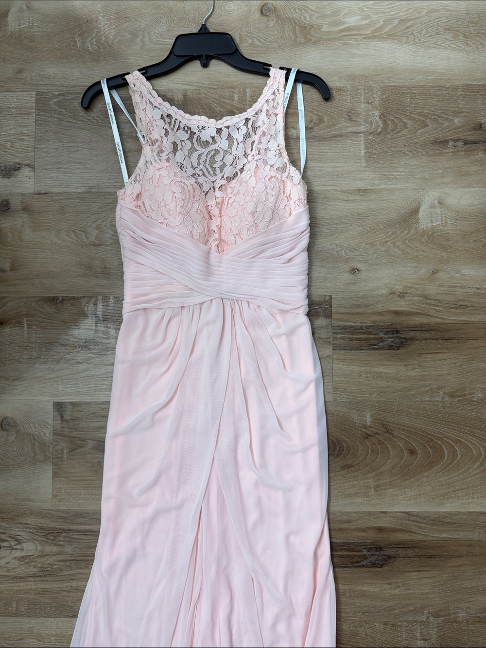 David's Bridal Blush Pink Lace-Top Column Gown